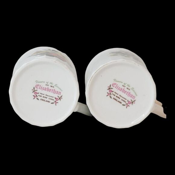 Set Of 2 Elizabethan Fine Bone China Tea Coffee Cups Floral Springtime Blooms - Picture 7 of 11